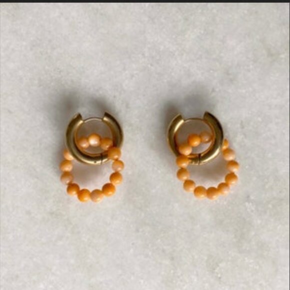 Chunky Gold Hoops with Orange Mother of Pearl Hoop Charms - offers welcome! - Picture 2 of 2